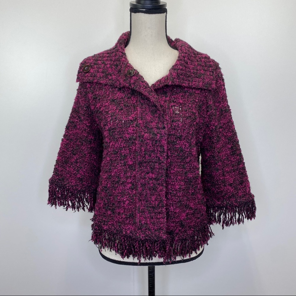 St. John Pink & Black Button Snap Up Cardigan